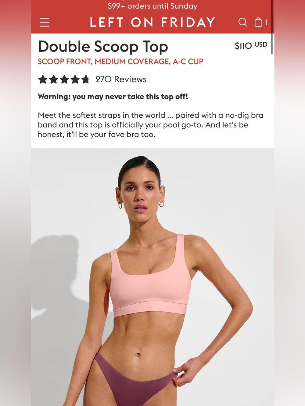 Salt Pink Womens Double Scoop Top